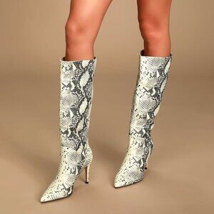 Steve Madden Womens Kinga Natural Snake Pointed Toe Knee High Boots size 6M